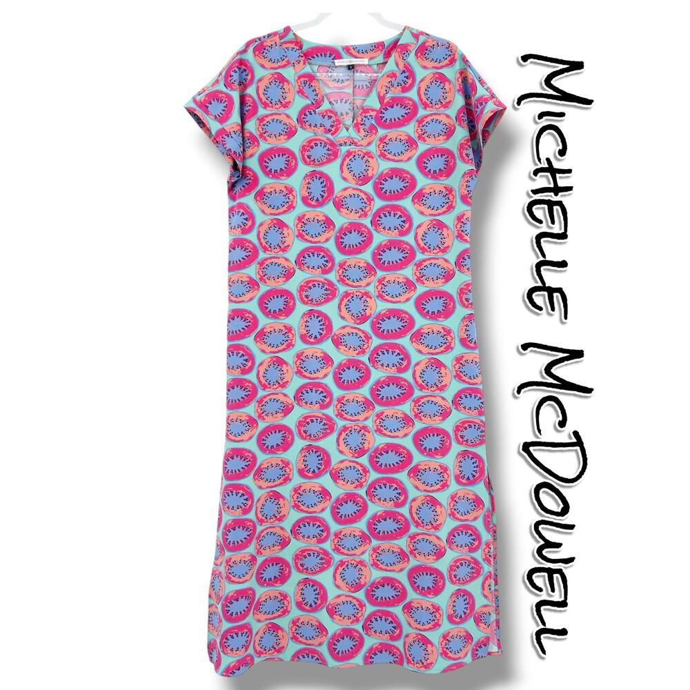 Michelle McDowell Laurie Dress Kiwi Kiss Print Mint Pink Midi Shift Pockets S